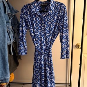 Donna Morgan size 14 Blue and White Long Sleeve Dress with matching belt